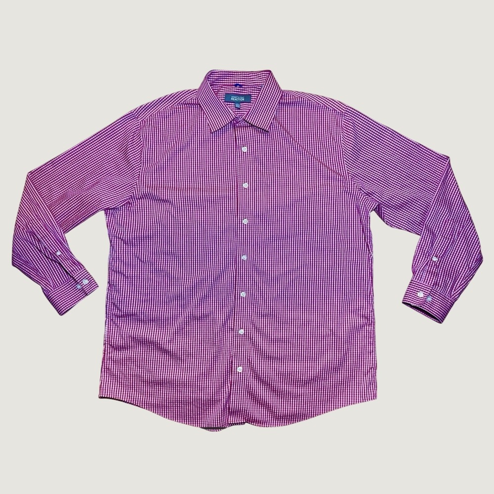 Kenneth Cole Reaction Button Down Shirt Slim Fit Sz XL 34-35 Red Gingham